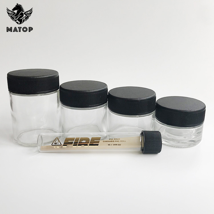 1oz 2oz 3oz 4oz child resistant Glass jar with CRC lid for CBD Flower