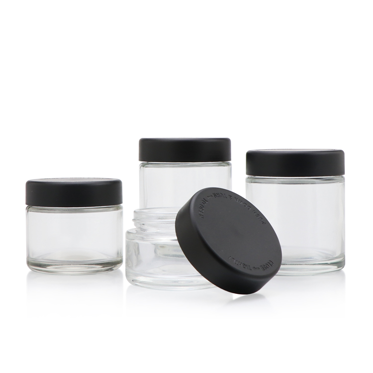 1oz 2oz 3oz 4oz child resistant lid clear bottle glass jar