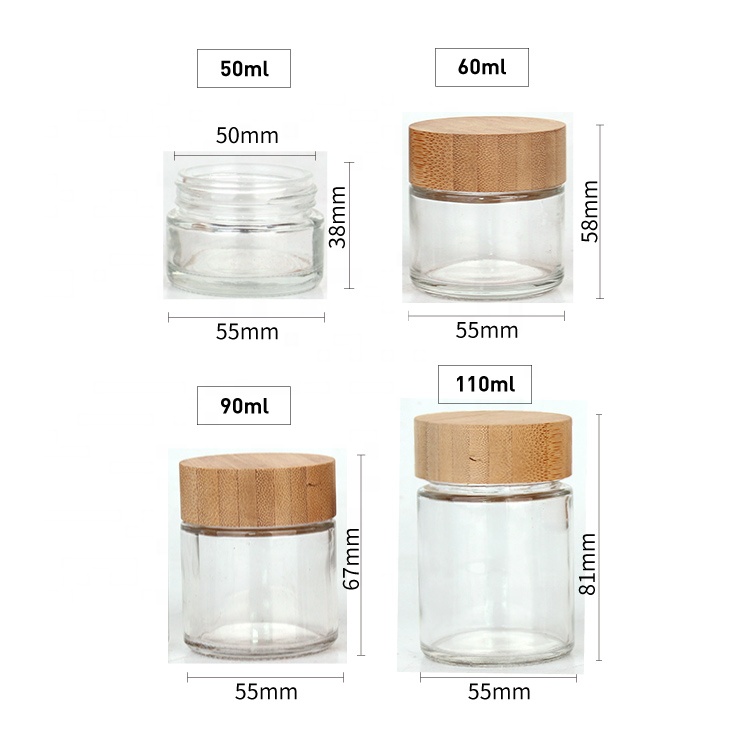 1oz 2oz 3oz 4oz straight sided glass round jar screw wood lid sealed jars