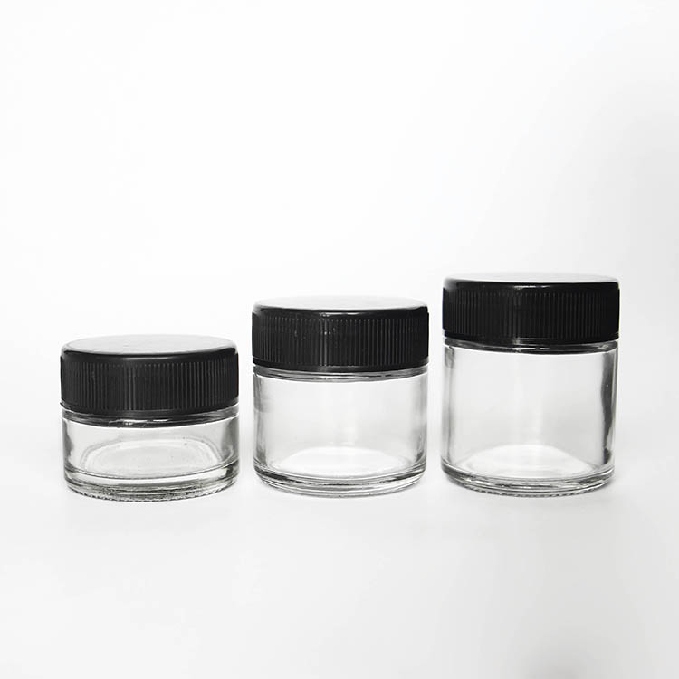 1oz 2oz 3oz Small clear glass herb containers jar with child resistant lid