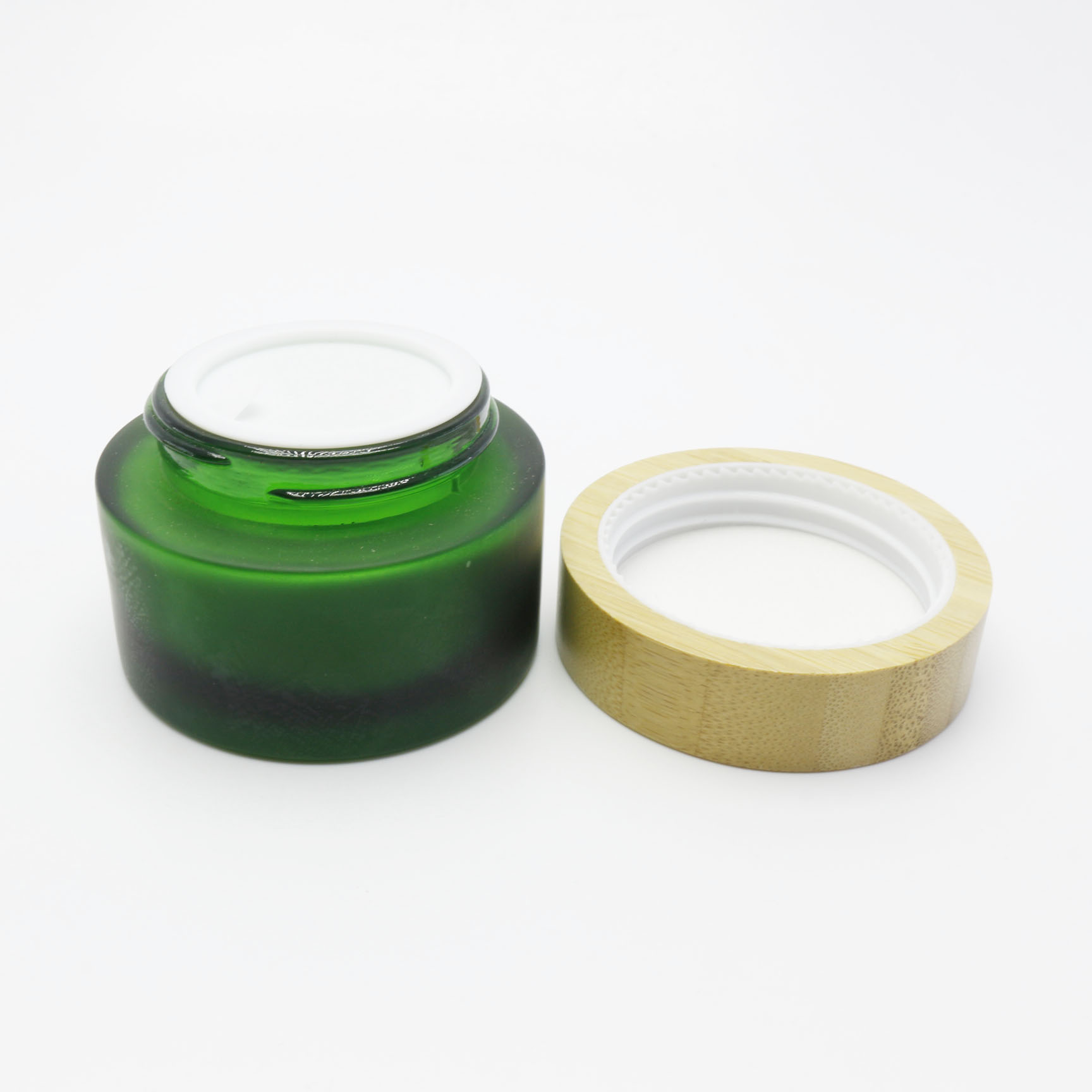 1oz 2oz 3oz frosted green glass jars with the real bamboo lids in stock GJ-254K