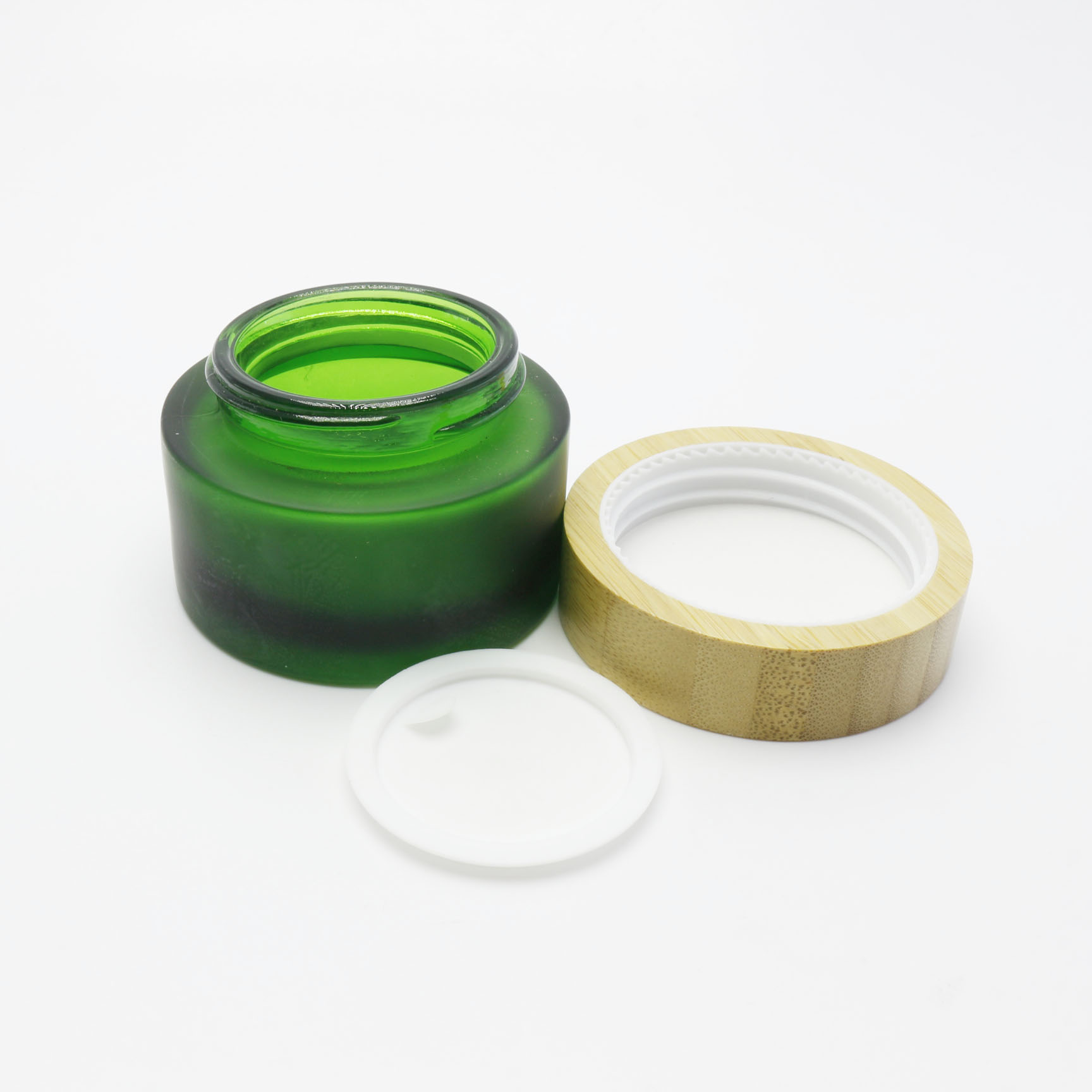 1oz 2oz 3oz frosted green glass jars with the real bamboo lids in stock GJ-254K