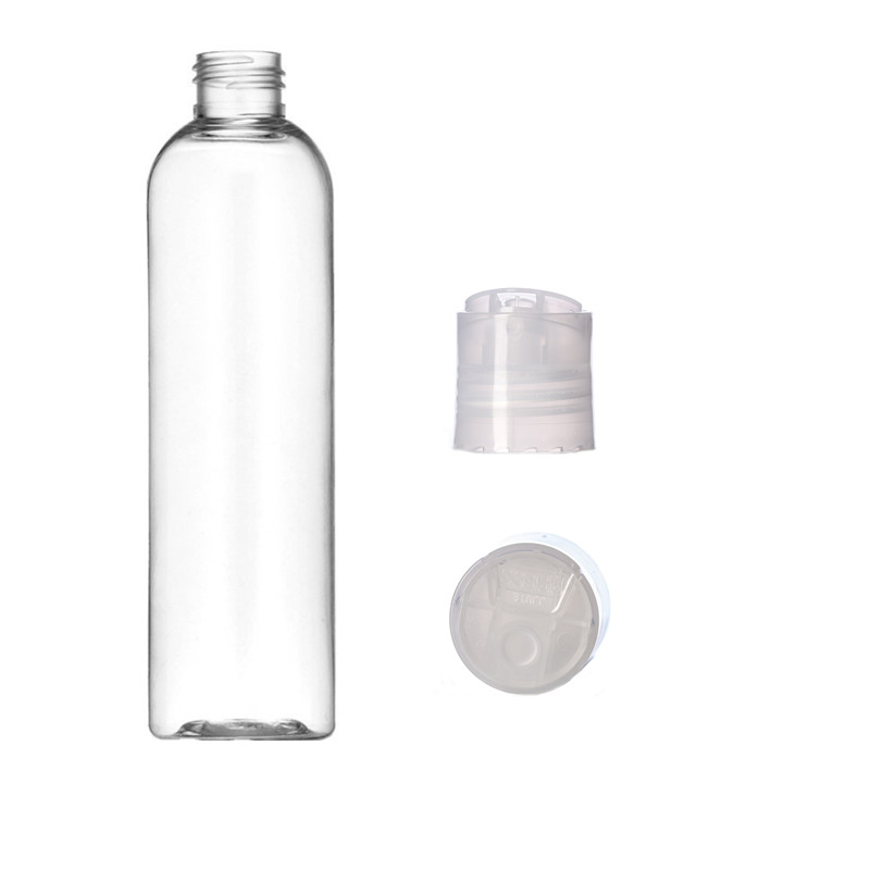 1oz 2oz 4oz 5oz 8oz Bullet Round Shape Transparent Squeeze Plastic Bottles with White Black Flip Disc Caps