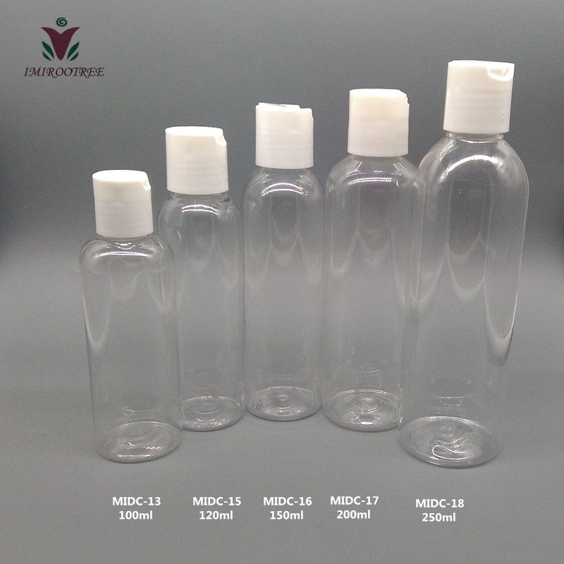 1oz 2oz 4oz 5oz 8oz Bullet Round Shape Transparent Squeeze Plastic Bottles with White Black Flip Disc Caps