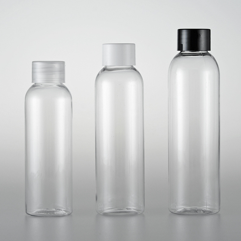 1oz 2oz 4oz 5oz 8oz Bullet Round Shape Transparent Squeeze Plastic Bottles with White Black Flip Disc Caps