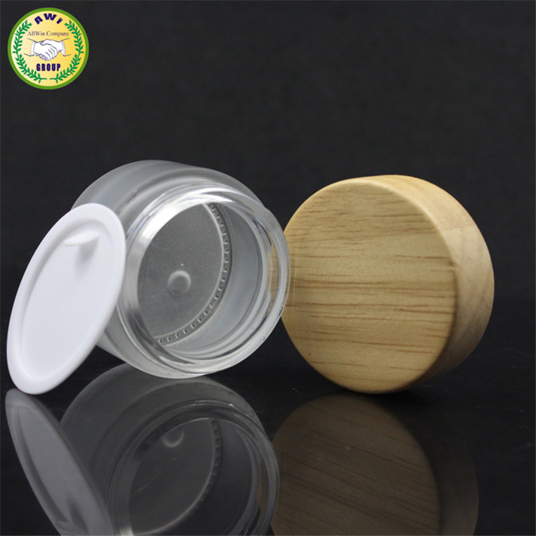 1oz 2oz 4oz 6oz 8oz frosted bamboo cosmetic glass cream jar with wooden cap 5ml recycled face cream jar bamboo lid with engrave