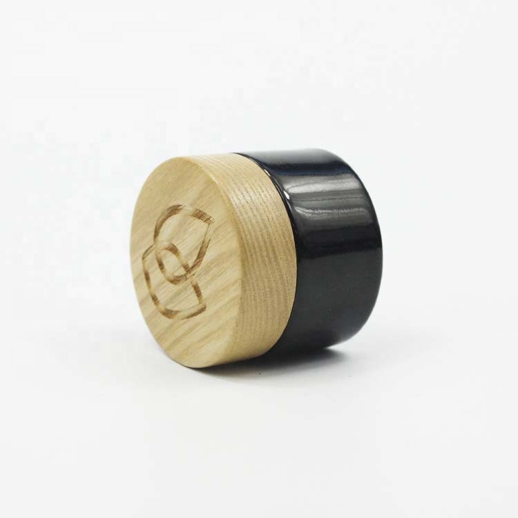 1oz 2oz 4oz 6oz 8oz frosted black bamboo cosmetic glass jar with wooden cap 5ml recycled eco-friendly face cream jar bamboo lid