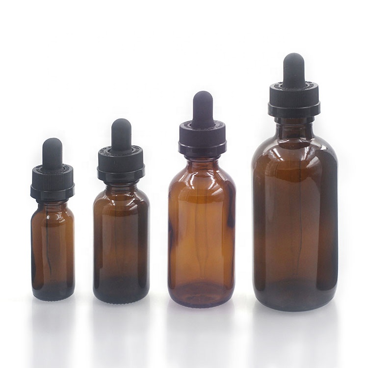1oz 2oz 4oz 8oz 16oz 32oz Amber Boston Round Glass Bottle For Essential Oil