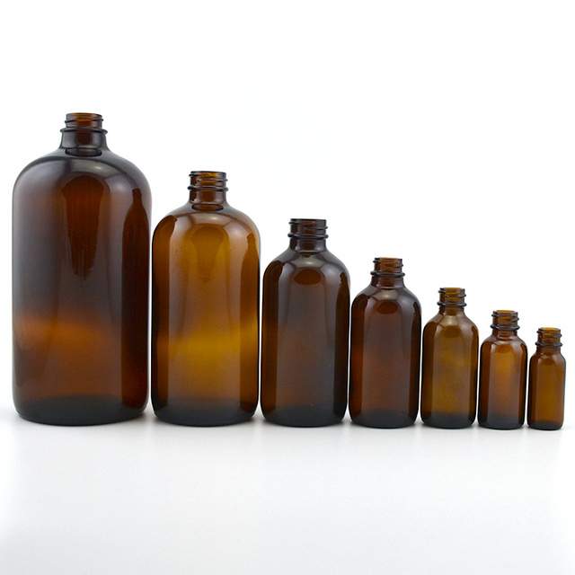 1oz 2oz 4oz 8oz 16oz 32oz  Round Boston Glass Bottle Amber