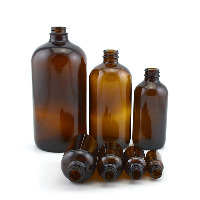 1oz 2oz 4oz 8oz 16oz 32oz Round Boston Glass Bottle Amber
