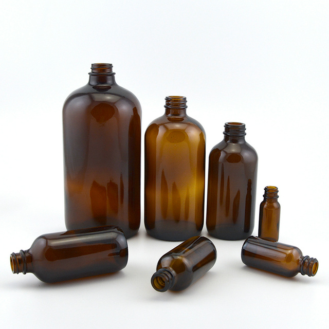 1oz 2oz 4oz 8oz 16oz 32oz Round Boston Glass Bottle Amber