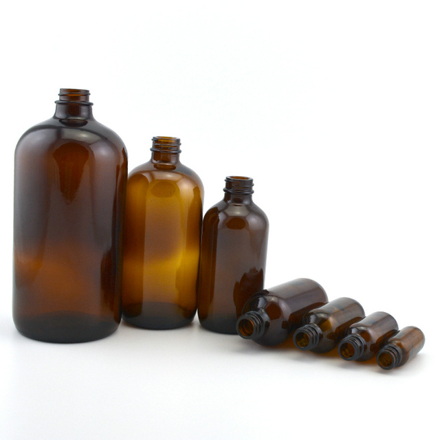 1oz 2oz 4oz 8oz 16oz 32oz Round Boston Glass Bottle Amber