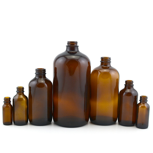 1oz 2oz 4oz 8oz 16oz 32oz Round Boston Glass Bottle Amber