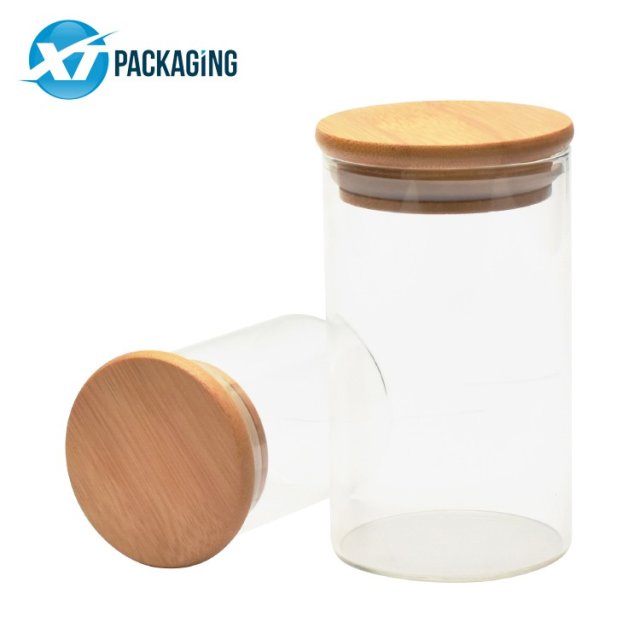 1oz,2oz,4oz,8oz Bamboo Lid Storage Glass Jar With Wooden Lid Suction Container Jars For Candle Coffee Packaging
