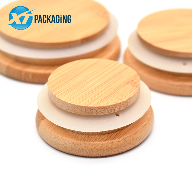 1oz,2oz,4oz,8oz Bamboo Lid Storage Glass Jar With Wooden Lid Suction Container Jars For Candle Coffee Packaging