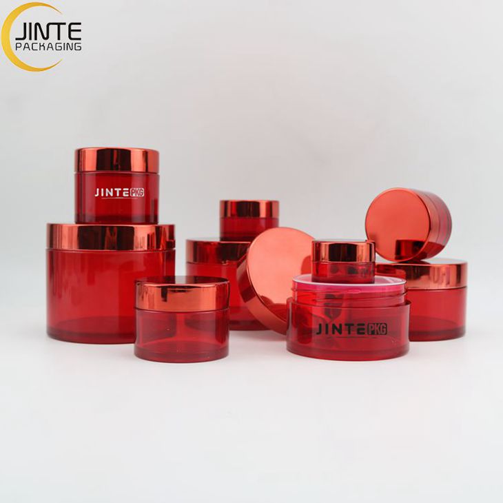 1oz 2oz 4oz 8oz Luxury Thick Wall PETG Plastic Cosmetics Shiny Red Color For dipper powder or body butter