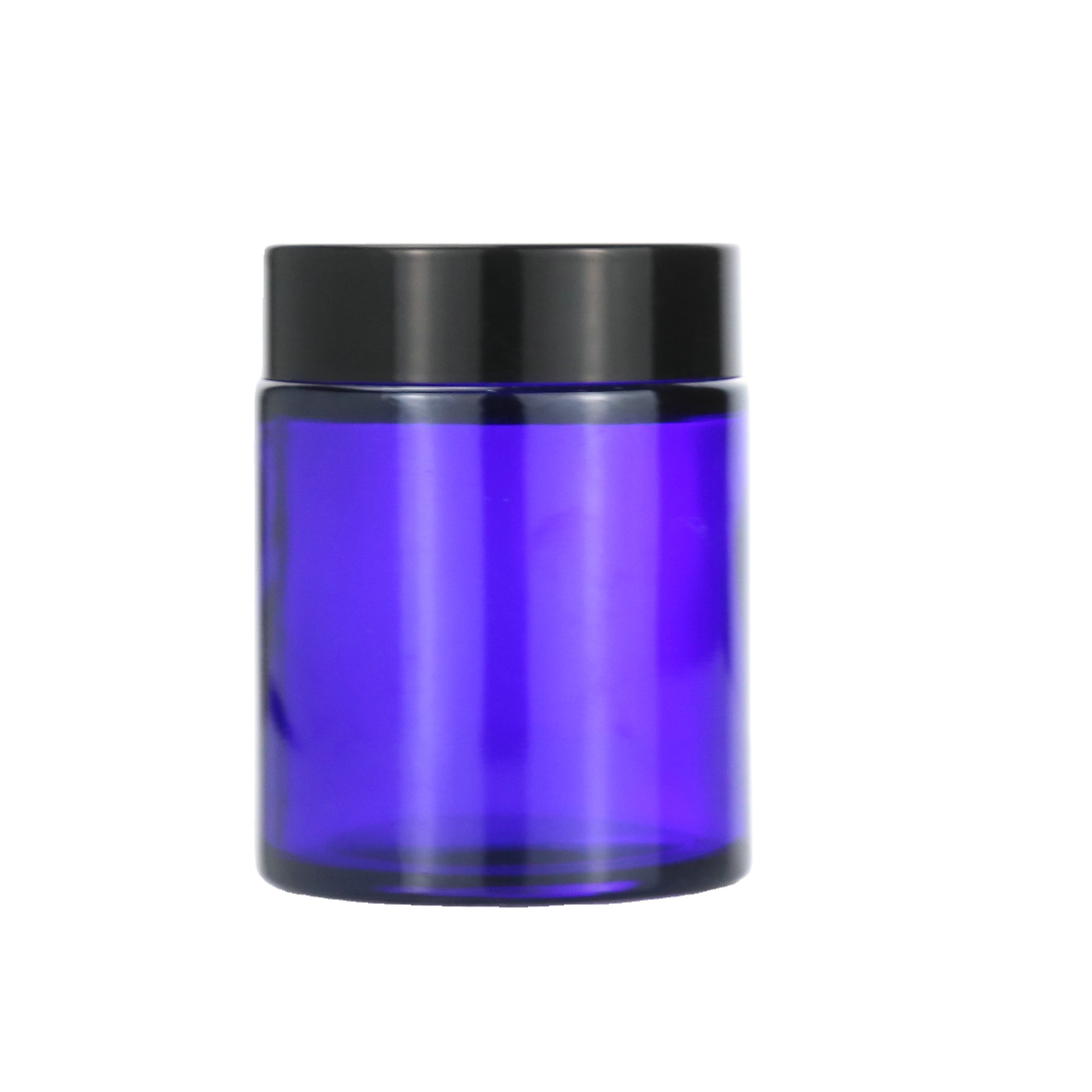 1oz 2oz 4oz 8oz cobalt blue round glass cream sample jar with white screw metal cap lid for powdered eyeshadow