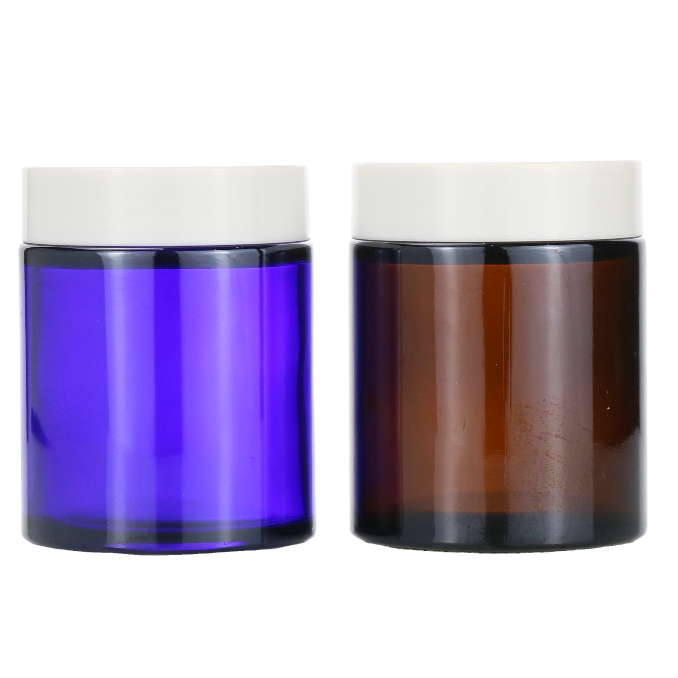 1oz 2oz 4oz 8oz cobalt blue round glass cream sample jar with white screw metal cap lid for powdered eyeshadow
