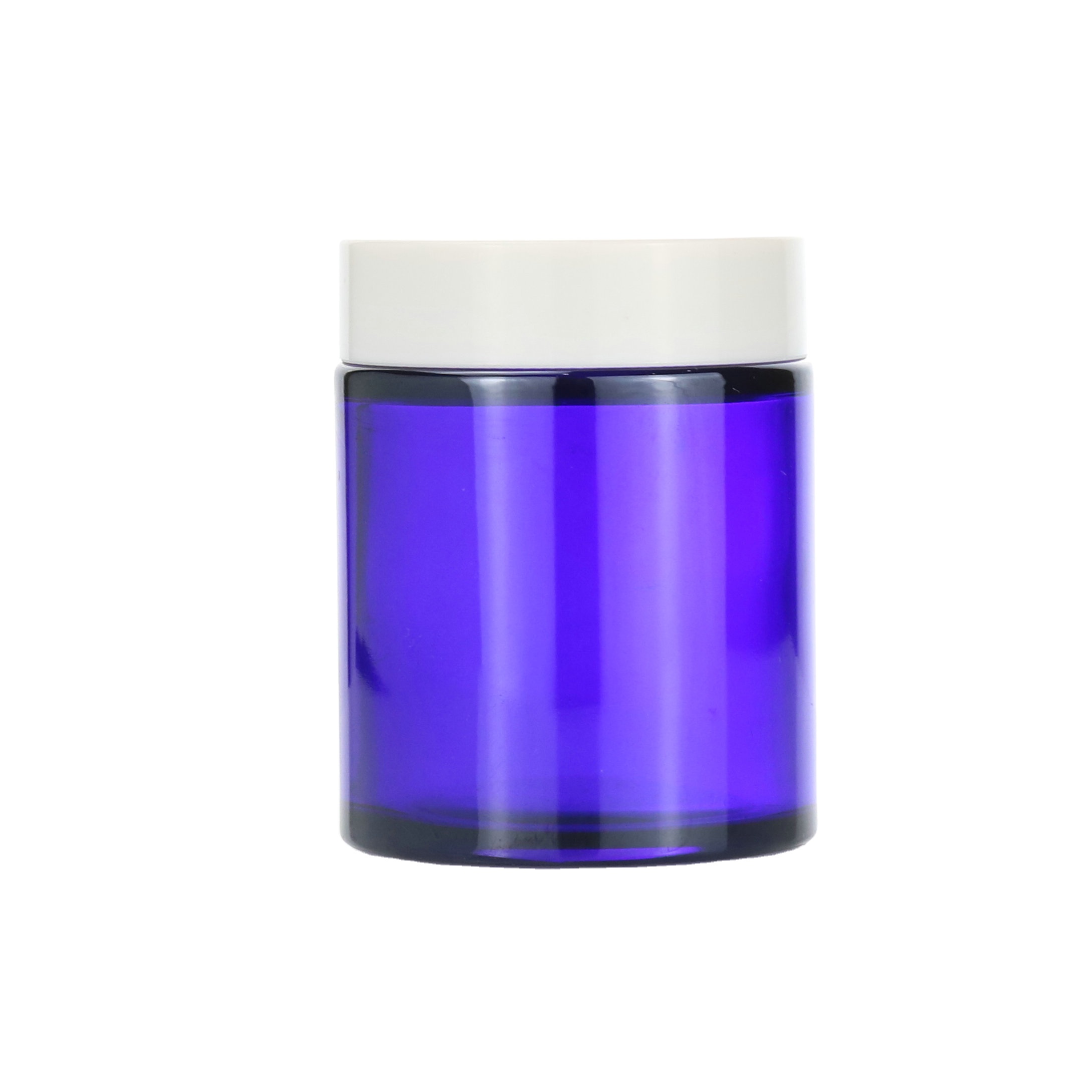 1oz 2oz 4oz 8oz cobalt blue round glass cream sample jar with white screw metal cap lid for powdered eyeshadow