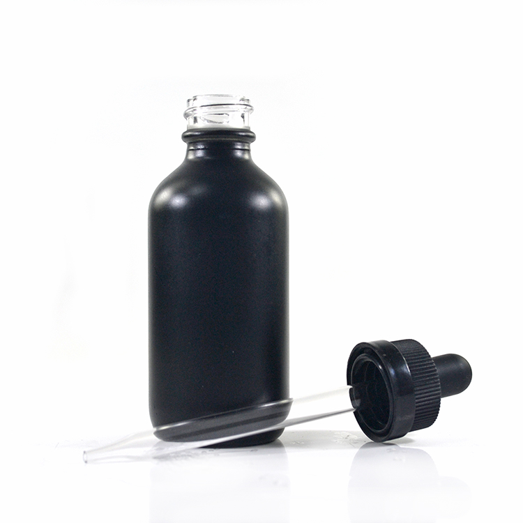 1oz 2oz 4oz Boston Round 30ml 60ml 120ml matte black glass dropper bottle