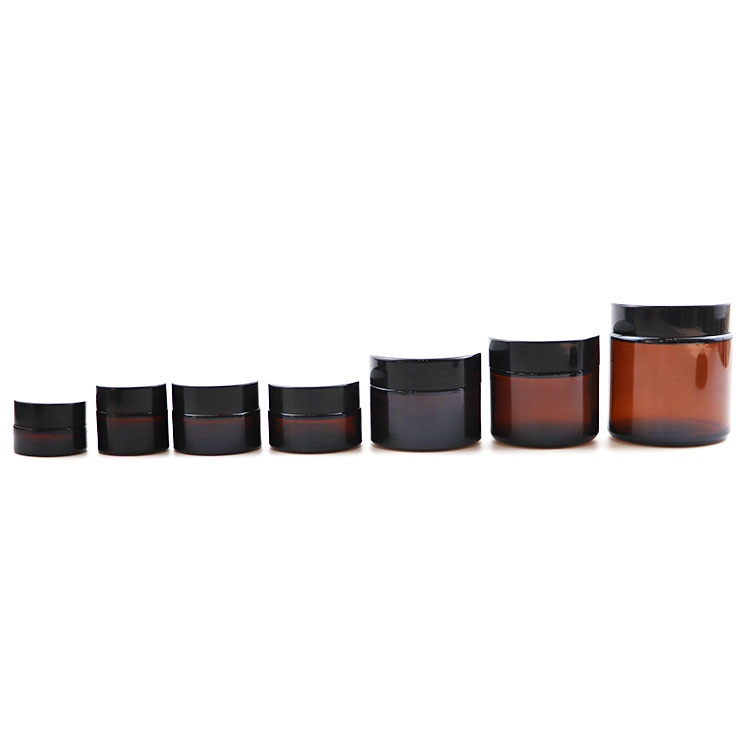 1oz 2oz 4oz Clear Straight Sided amber cosmetic Glass Jar with black cap