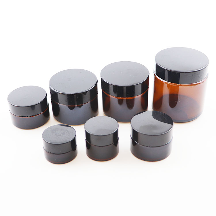 1oz 2oz 4oz Clear Straight Sided amber cosmetic Glass Jar with black cap