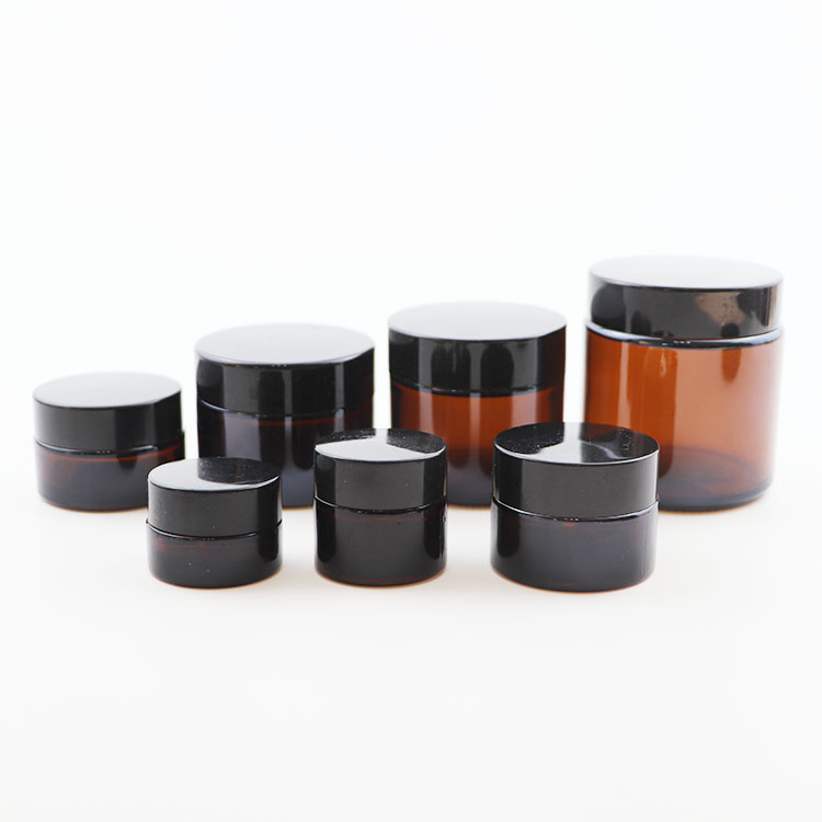 1oz 2oz 4oz Clear Straight Sided amber cosmetic Glass Jar with black cap