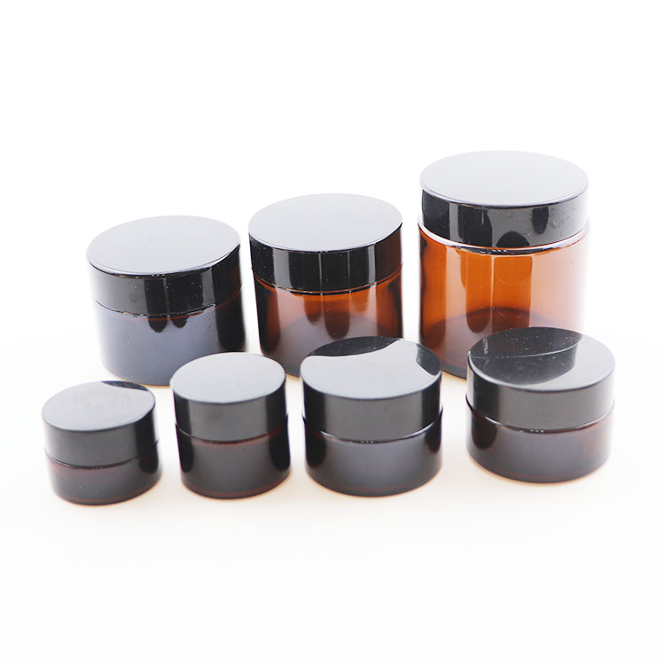 1oz 2oz 4oz Clear Straight Sided amber cosmetic Glass Jar with black cap