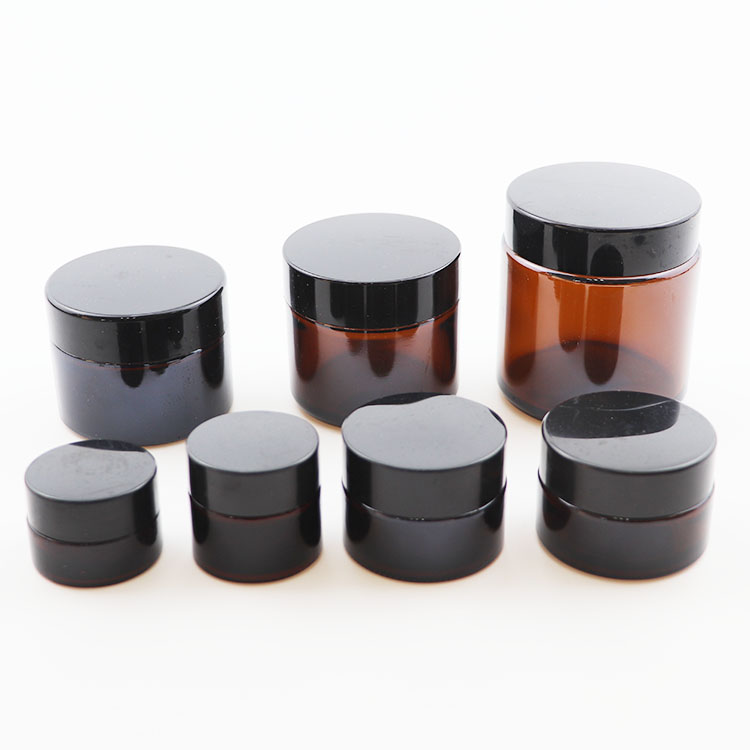 1oz 2oz 4oz Clear Straight Sided amber cosmetic Glass Jar with black cap