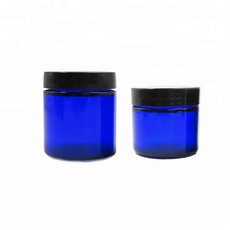 1oz 2oz 4oz Cobalt Blue Glass Jar UV Plastic Lid Cosmetic Cream Jar