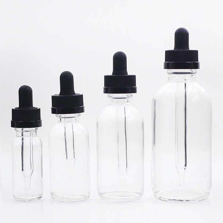 1oz 2oz 4oz Round Glass Serum Bottle with Black Dropper Essential Oil Bottle