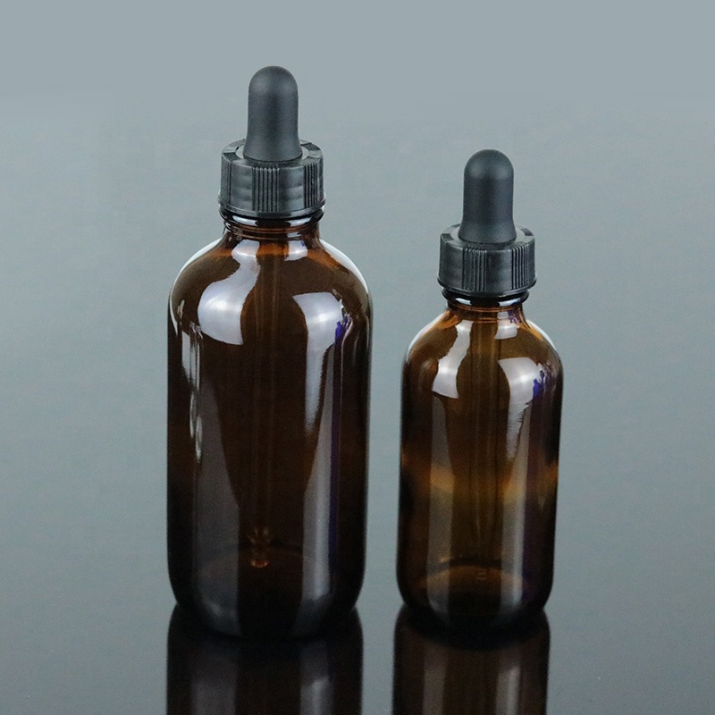 1oz 2oz 4oz Wholesale Amber Essential Oil Dropper Bottle Boston Round Glass Bottle (BRS10)