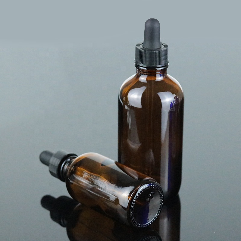 1oz 2oz 4oz Wholesale Amber Essential Oil Dropper Bottle Boston Round Glass Bottle (BRS10)