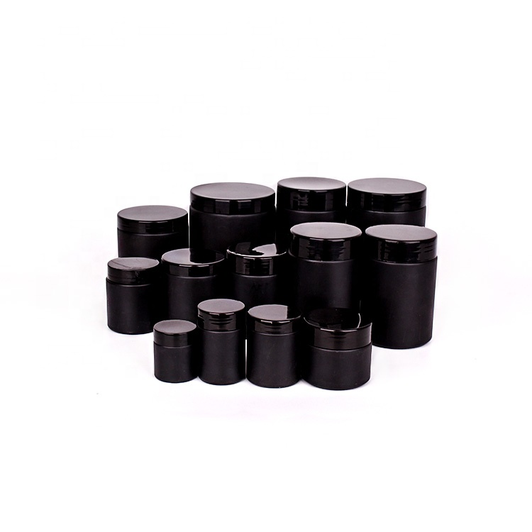 1oz 2oz 8oz 12oz 16oz 24oz straight side cylinder black glass jar with plastic cap