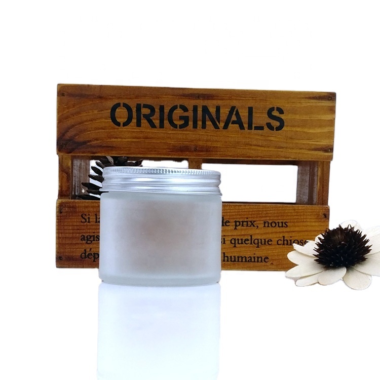 1oz 2oz 8oz 90ml 3oz 4oz frosted kush Glass Jar Straight Sided with metal silver Lid for powder CBD flower kitchen foods spices