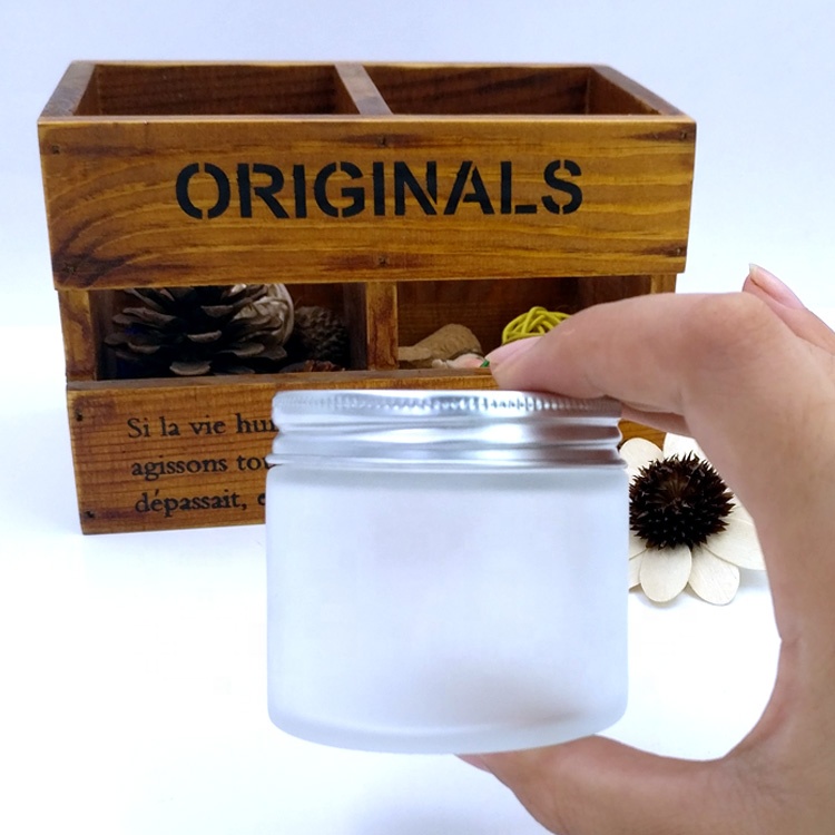 1oz 2oz 8oz 90ml 3oz 4oz frosted kush Glass Jar Straight Sided with metal silver Lid for powder CBD flower kitchen foods spices