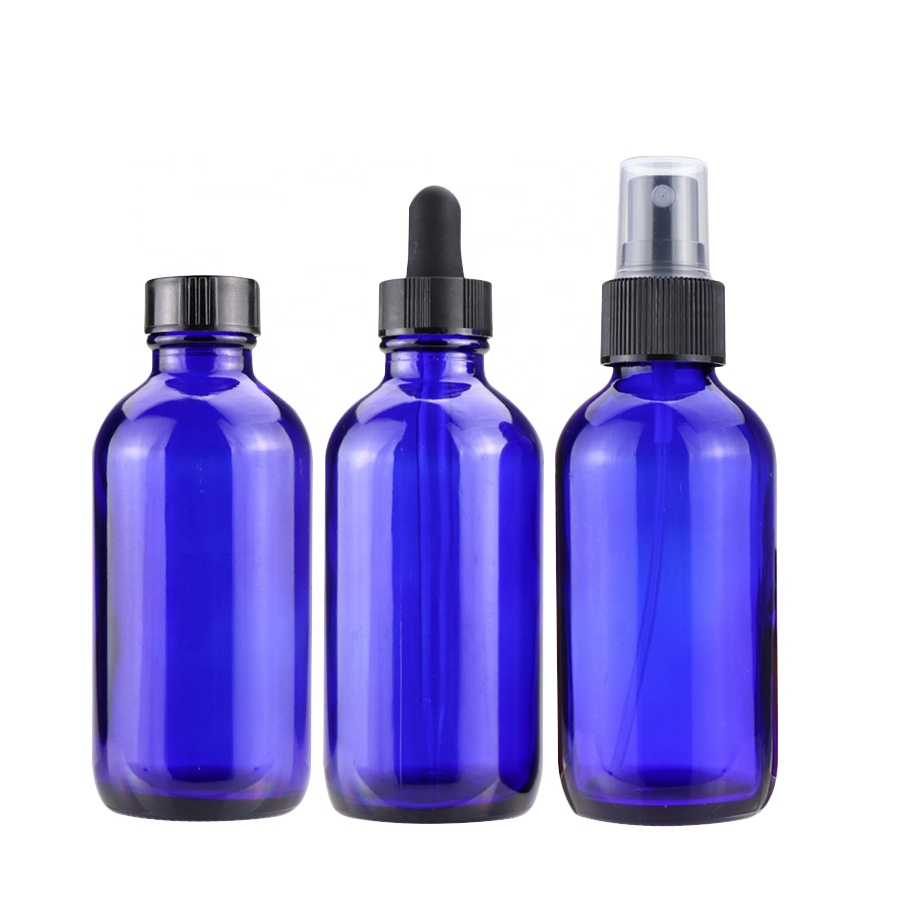 1oz 2oz Blue Amber Glass Boston Tincture Dropper Bottles 60ml with Childproof Cap and mister glass spray bottle