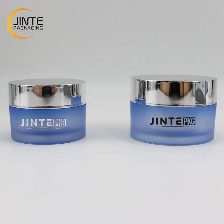 1oz 2oz Luxury Acrylic Double wall Container Frosted Blue color body Shiny silver lid for Skin care cream
