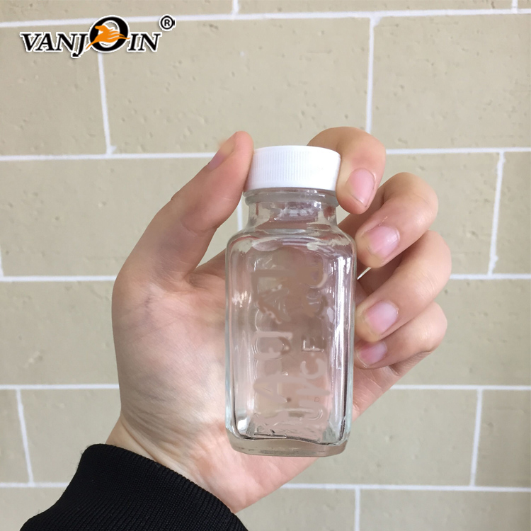1oz 2oz Square Shot Drinking Bottle with Aluminum Lid A Bite Package Bottle with Plastic Tamper- Evident Lid