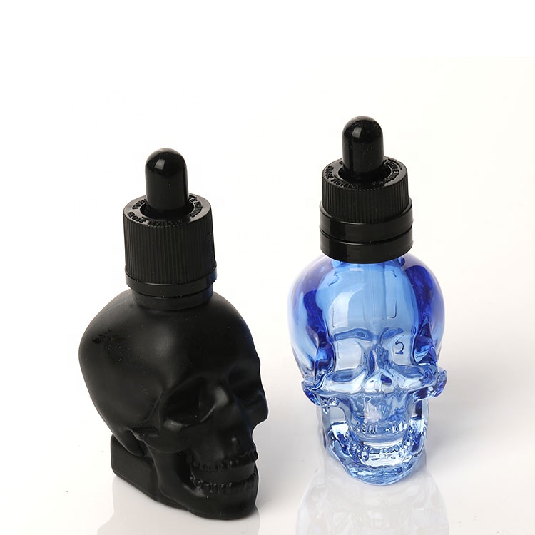 1oz 2oz black frosted glass bottles 30ml matte black skull bottles with black dropper