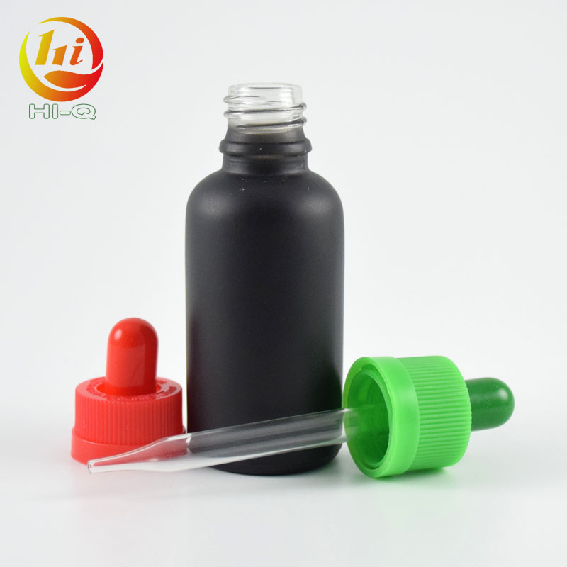 1oz 2oz custom black glass dropper bottle child proof 30ml 60ml vape e liquid packaging bottle with pipette glass
