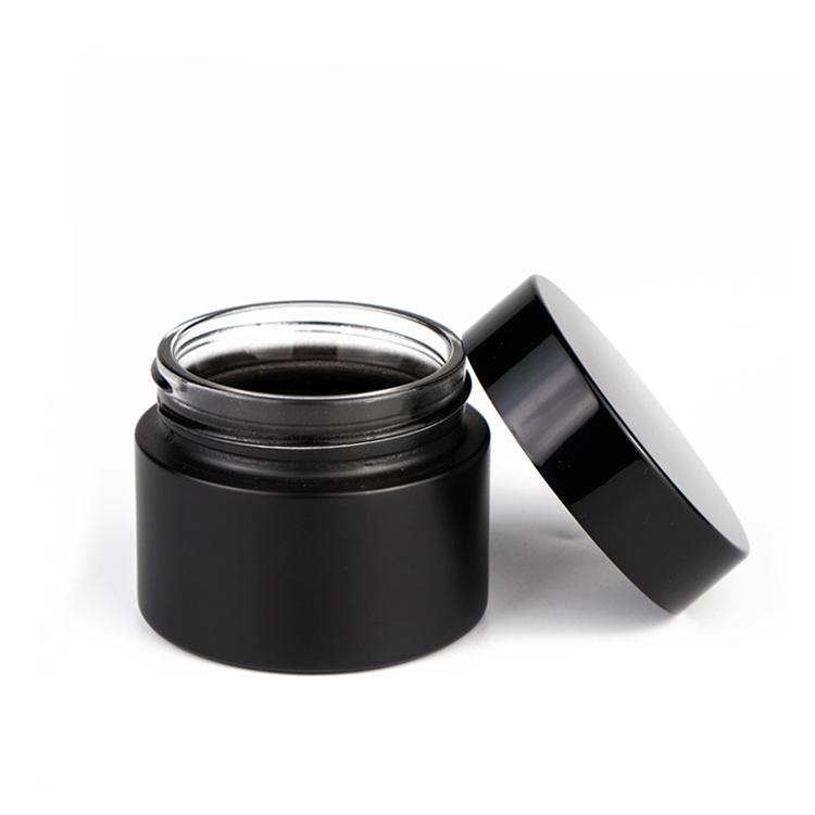 1oz 2oz skincare packaging matte black frosted cosmetic cream glass jar with black lid