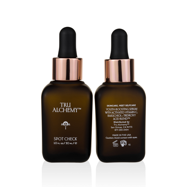 1oz 30 ml frosted amber glass square serum bottles with rose gold dropper cap