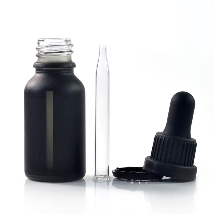 1oz 30 ml matte black e liquid glass dropper bottle with window