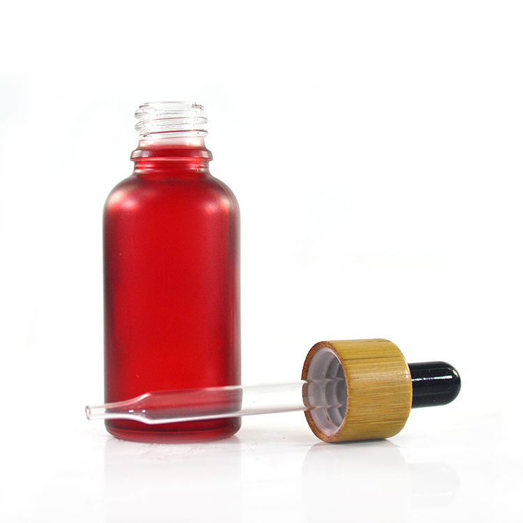 1oz 30 ml matte pink red green blue essential oil glass dropper bottle for serum with bamboo cap
