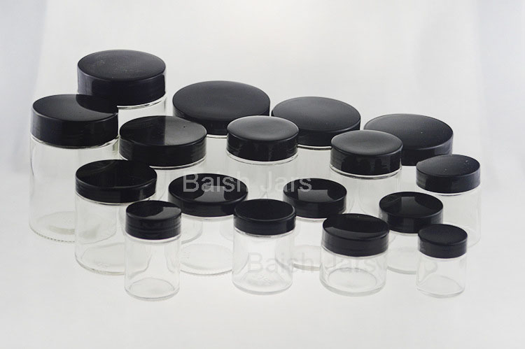 1oz 30ml 1g smell proof white cap black cap 1 Gram Premium Glass Jar for cbd flower