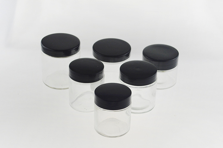 1oz 30ml 1g smell proof white cap black cap 1 Gram Premium Glass Jar for cbd flower