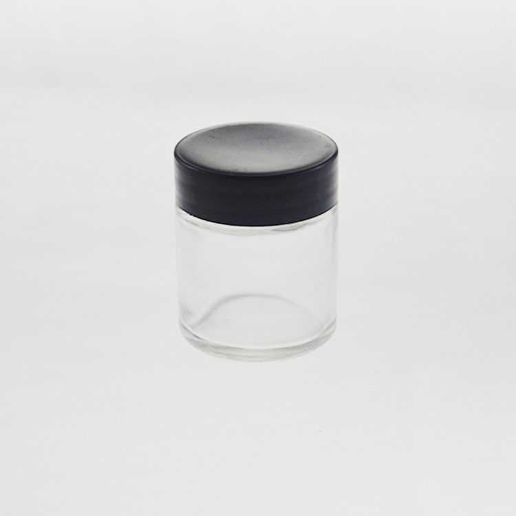 1oz 30ml 1g smell proof white cap black cap 1 Gram Premium Glass Jar for cbd flower