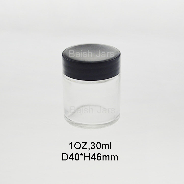 1oz 30ml 1g smell proof white cap black cap 1 Gram Premium Glass Jar for cbd flower