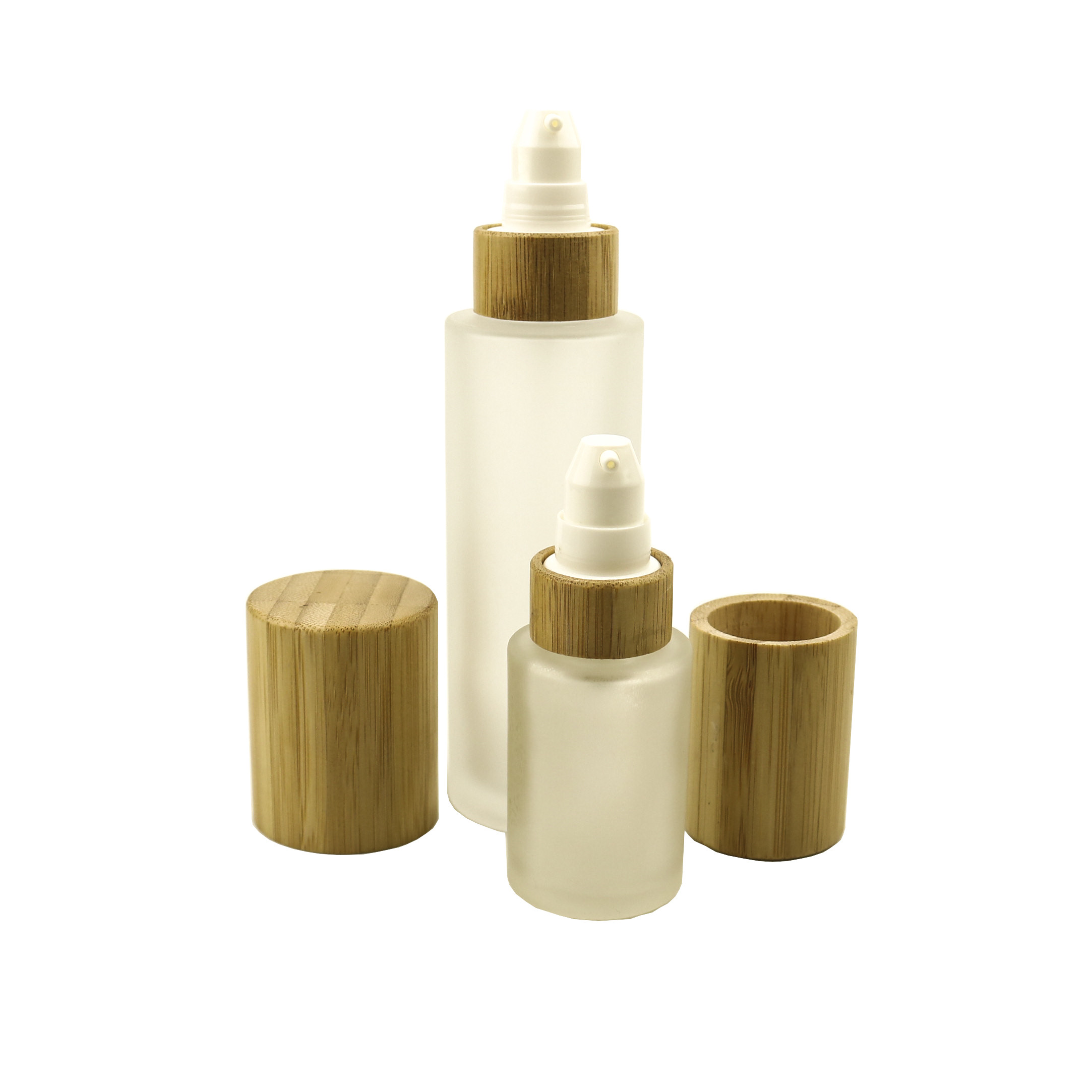 1oz 30ml 50ML 100ML amber glass jar with wooden lid clear frosted cream bottle brown bamboo lid cosmetic jar packaging HOT SALE